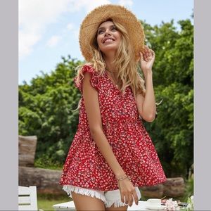 Shein Ditsy Floral Frill Trim Babydoll Blouse